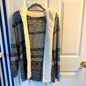 Warm cardigan with fleece hood